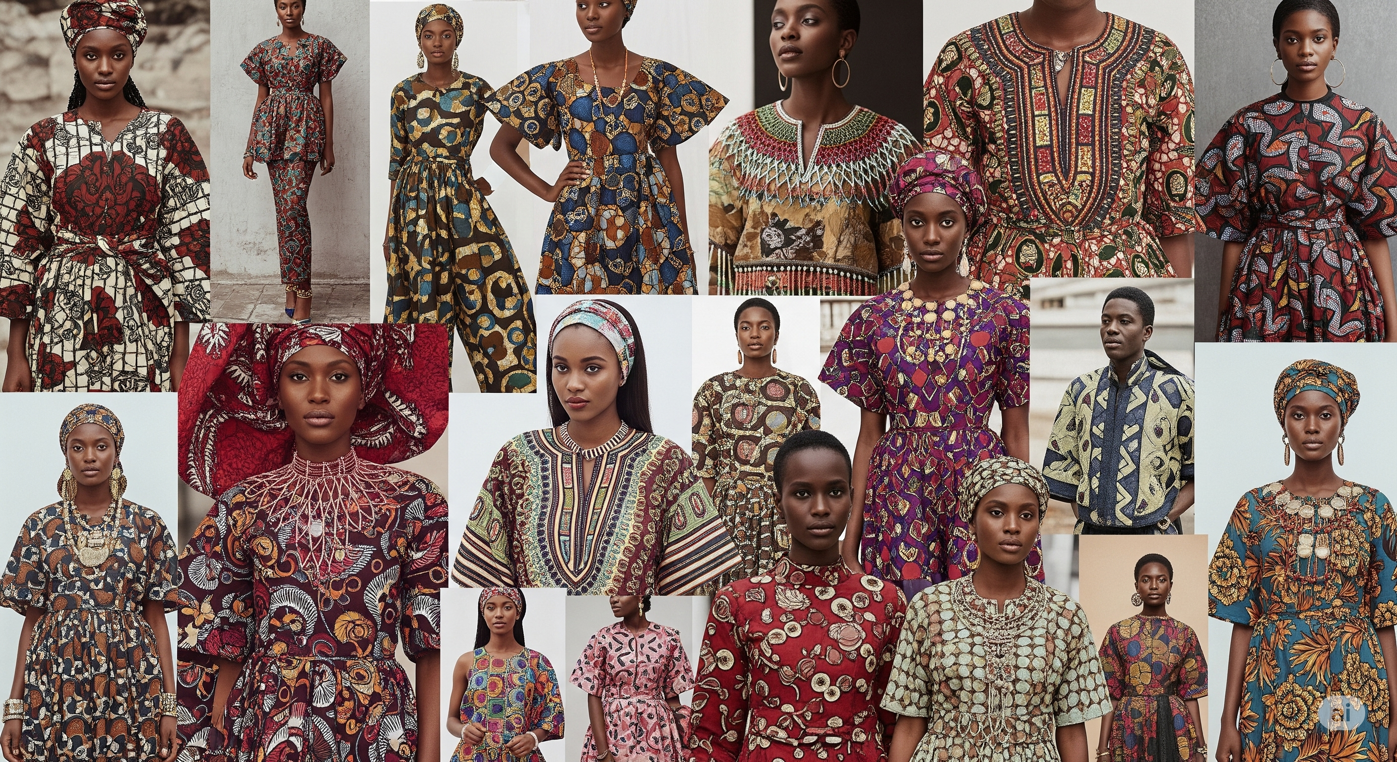 Diverse group of people wearing African fashion